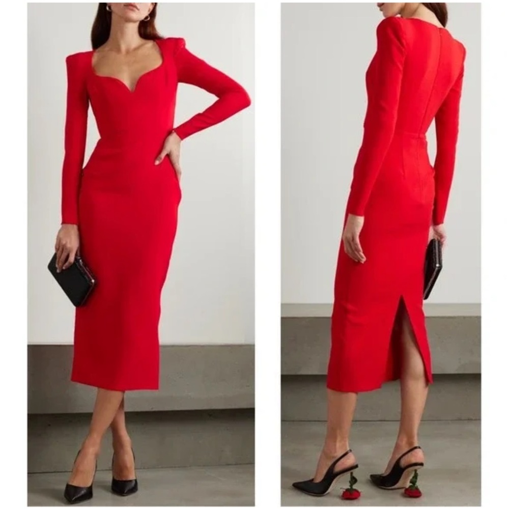 Alex Perry Black Maren Stretch Crepe Sweetheart Neckline Midi Dress